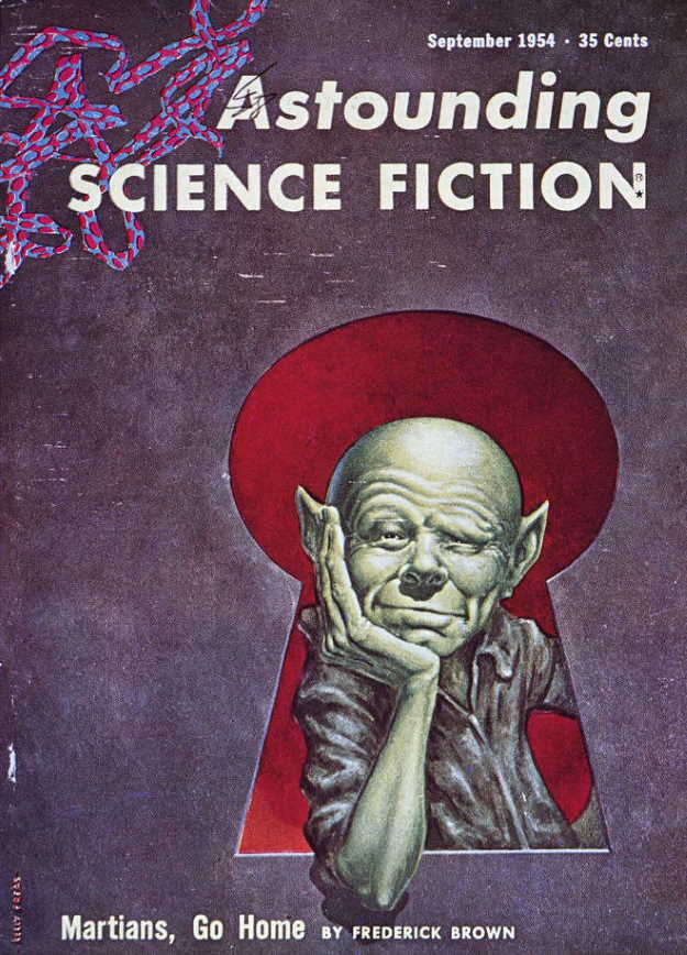 Astounding Science Fiction magazine, September 1954: cover by Frank Kelly Freas, 1954, illustrating 'Martians, Go Home!' by Frederick Brown. Picture: Granger/Shutterstock