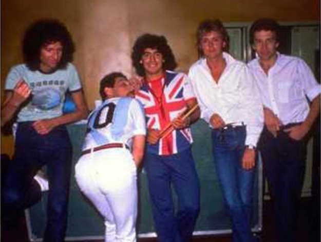 Queen in Argentina, with Diego Maradona.