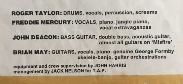 Freddie Mercury is listed as contributing 'vocal extravaganzas' on the album